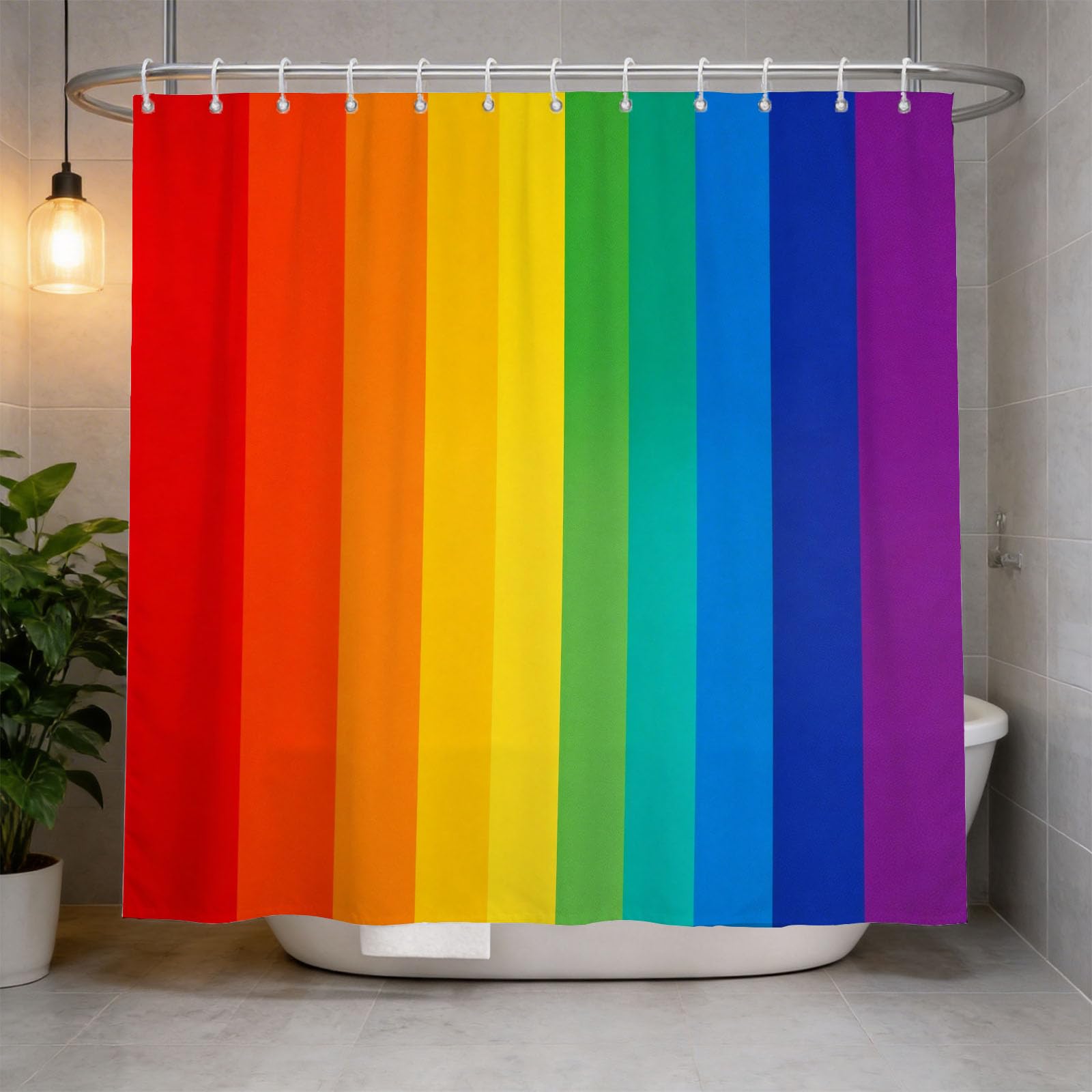 Hongduo 3D Rainbow Stripe Shower Curtain for Stalls Bathtubs Cartoon Bathroom Decor Shower Curtain Set Polyester Fabric Waterproof 120x180cm/48X71 Inch with Hooks