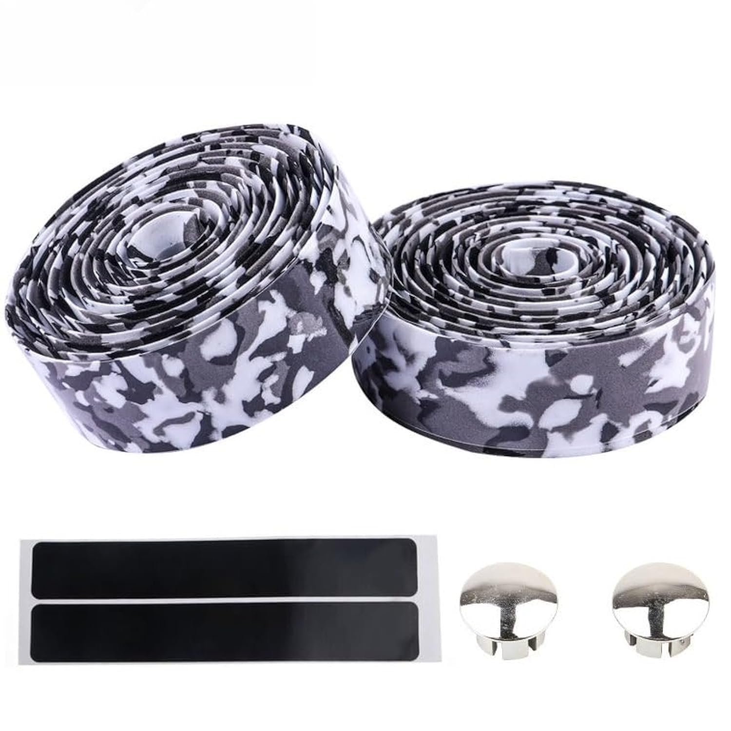 THE WHITE SHOP 2 PCS Bike Handlebar Tape, Bicycle Bar Tape Camouflage Series Comfort Road Bike Bar Tape with Bar End Plugs (BLACK-WHITE)