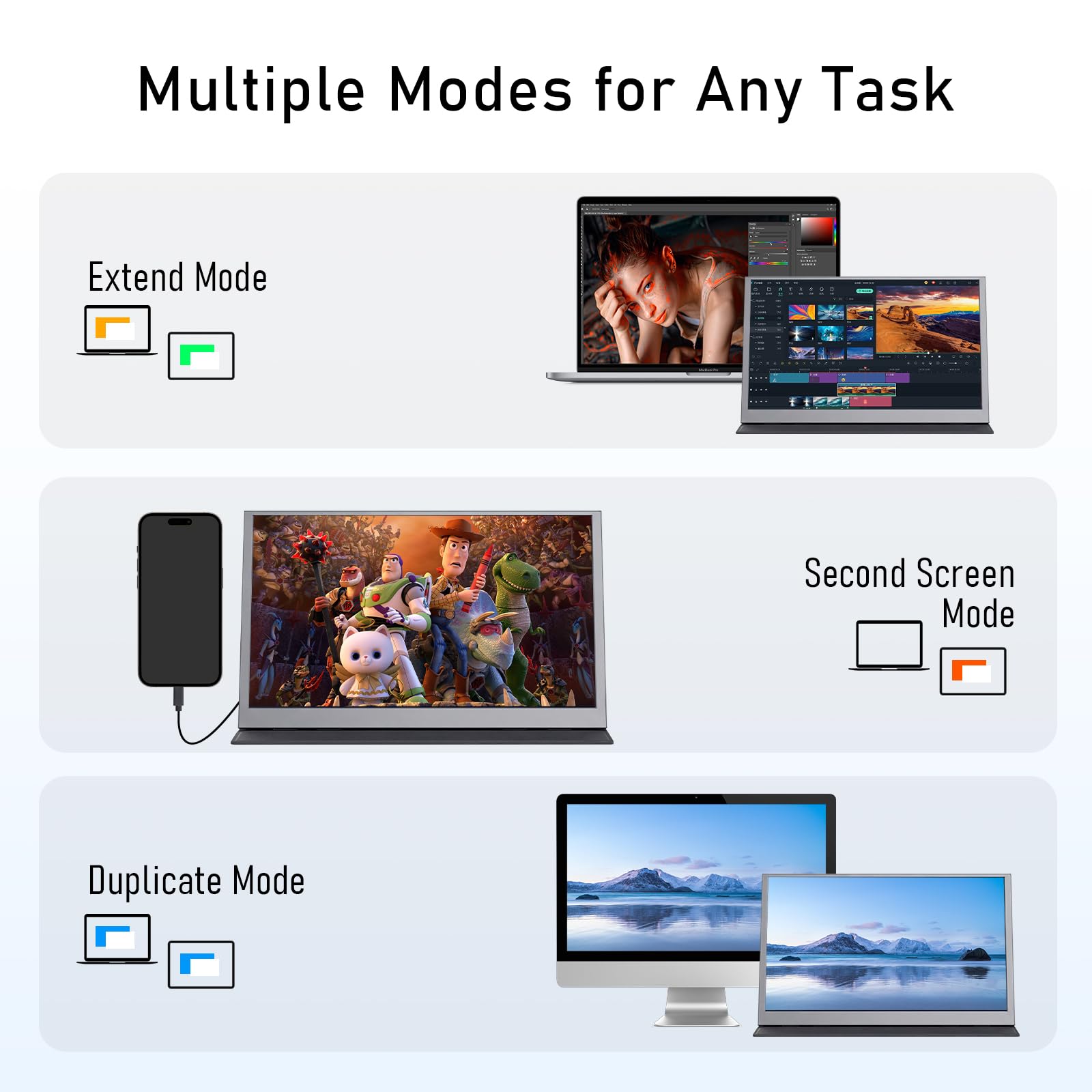 Xyvolve Monitor Portable 15,6 Zoll FHD 1080p IPS Entspiegelt | USB-C & Mini HDMI | Integrierte Lautsprecher & Schutzhülle mit Ständer | Zusatzbildschirm für Laptop, PC, Handy, PS5/4, Xbox, Switch - 5