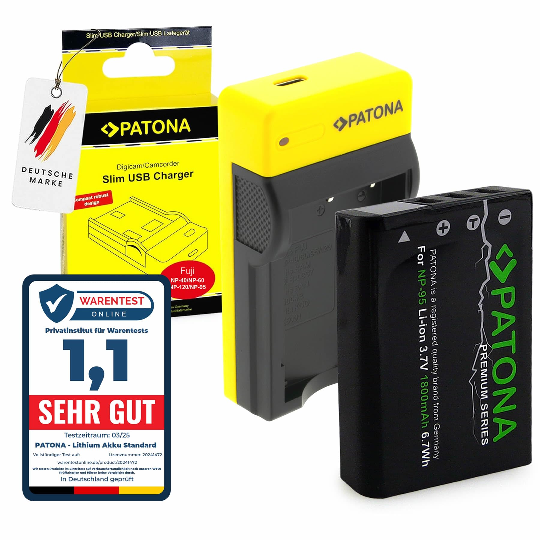 PATONA Premium Batteria NP-95 con Slim USB-C Caricatore Compatibile con Fuji Fujifilm FinePix F30 F31 X-S1 X30 X70 X100 X100S X100T Real 3D W1