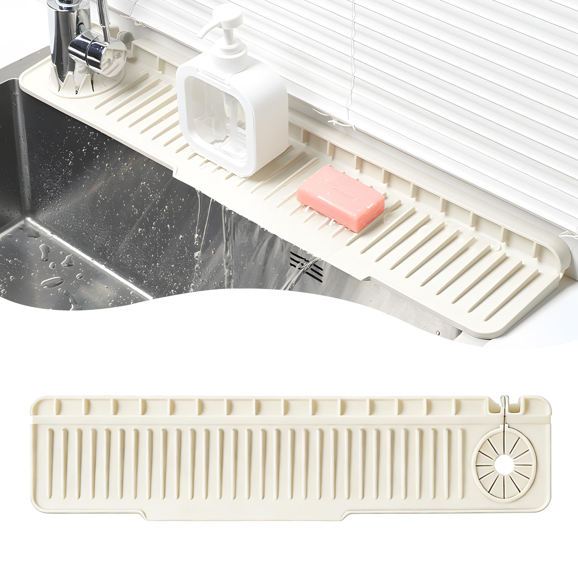 Volminex Silicone Sink Faucet Mat, Splash Guard Mat, White, 65×14.5cm