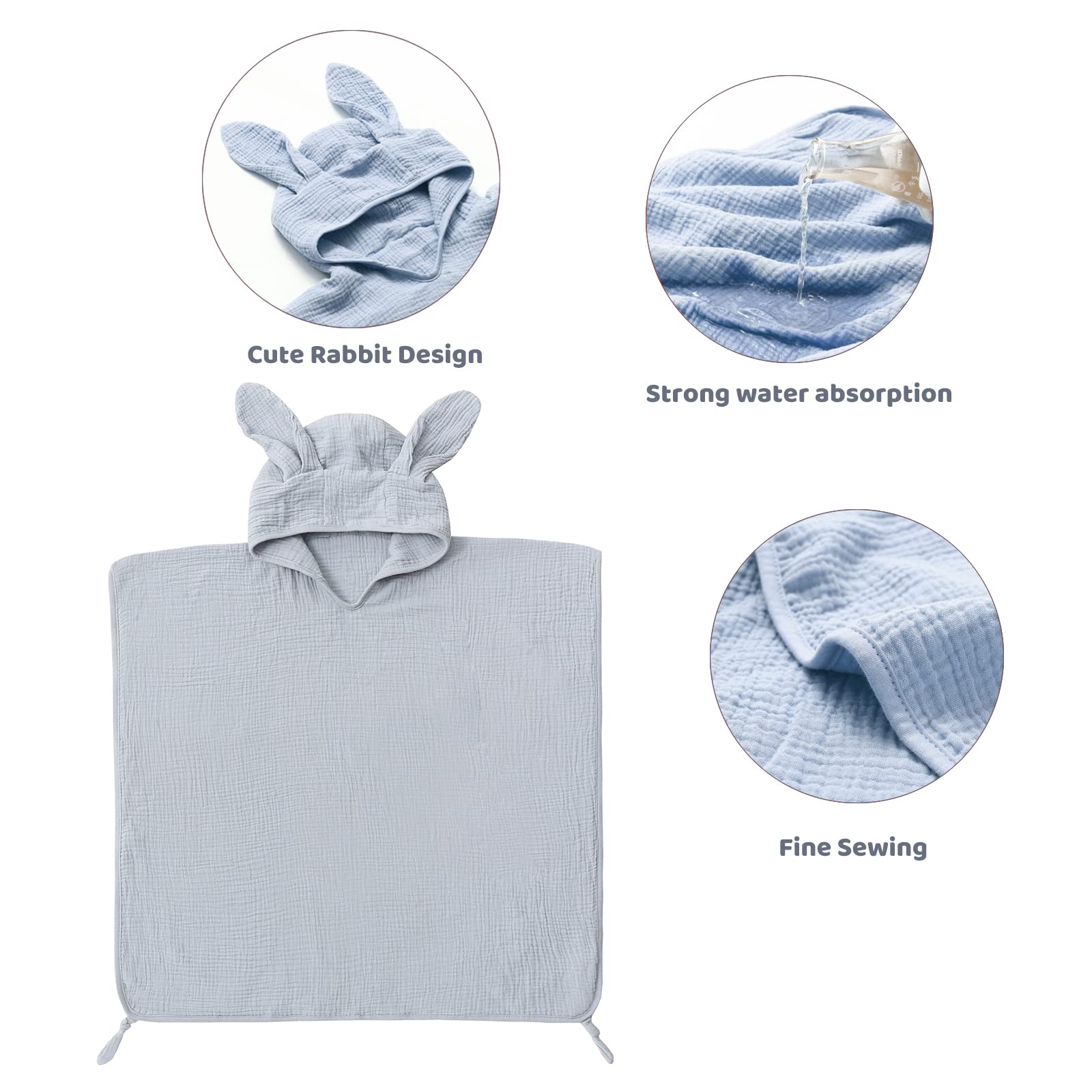 Sunny ZzzZZ Toallas De Baño De Muselina Con Capucha Para Bebé, Paquete De 3 Toallas 100% Algodón Suaves De Baja Saturación Pastel, Incluyendo Blanco Clásico Para Recién Nacidos, Bebés, Niños Pequeños