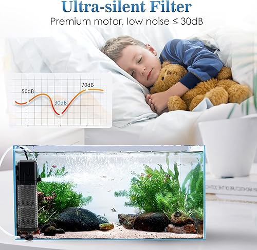 Miniatura 4 de AQQA Filtro de acuario, filtro sumergible para tanque de peces con sistema aireador de agua de lluvia, diseño de flujo de agua ajustable, filtración