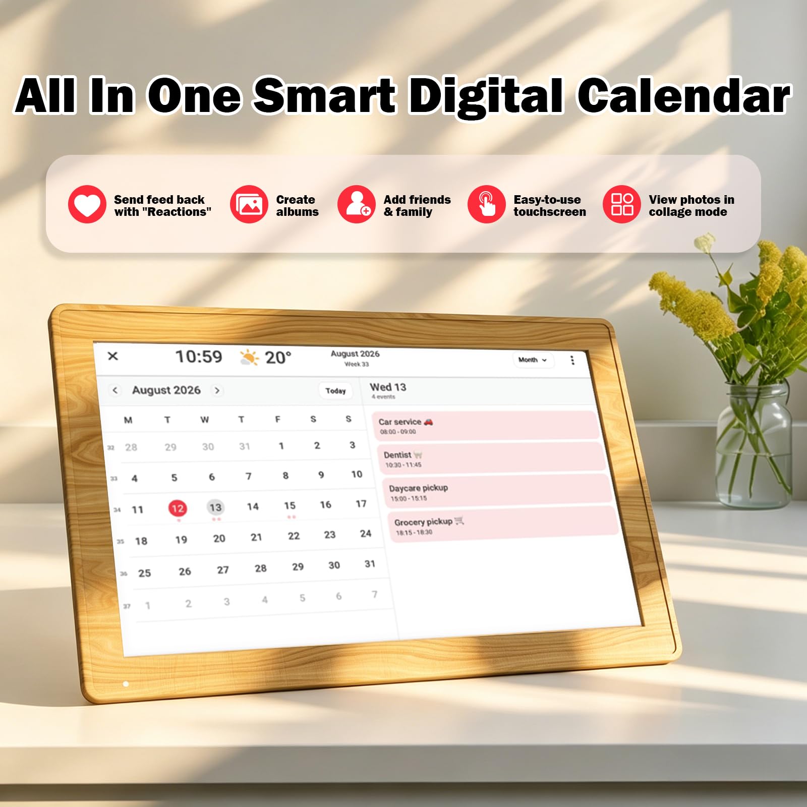 Digitaler Kalender, 39,6 cm, Wandplaner, Smart-Touchscreen, digitaler Kalender, elektronischer Kalender und digitale Bilderrahmen, intelligentes WLAN, Display für Familienpläne und Mahlzeitenplanung