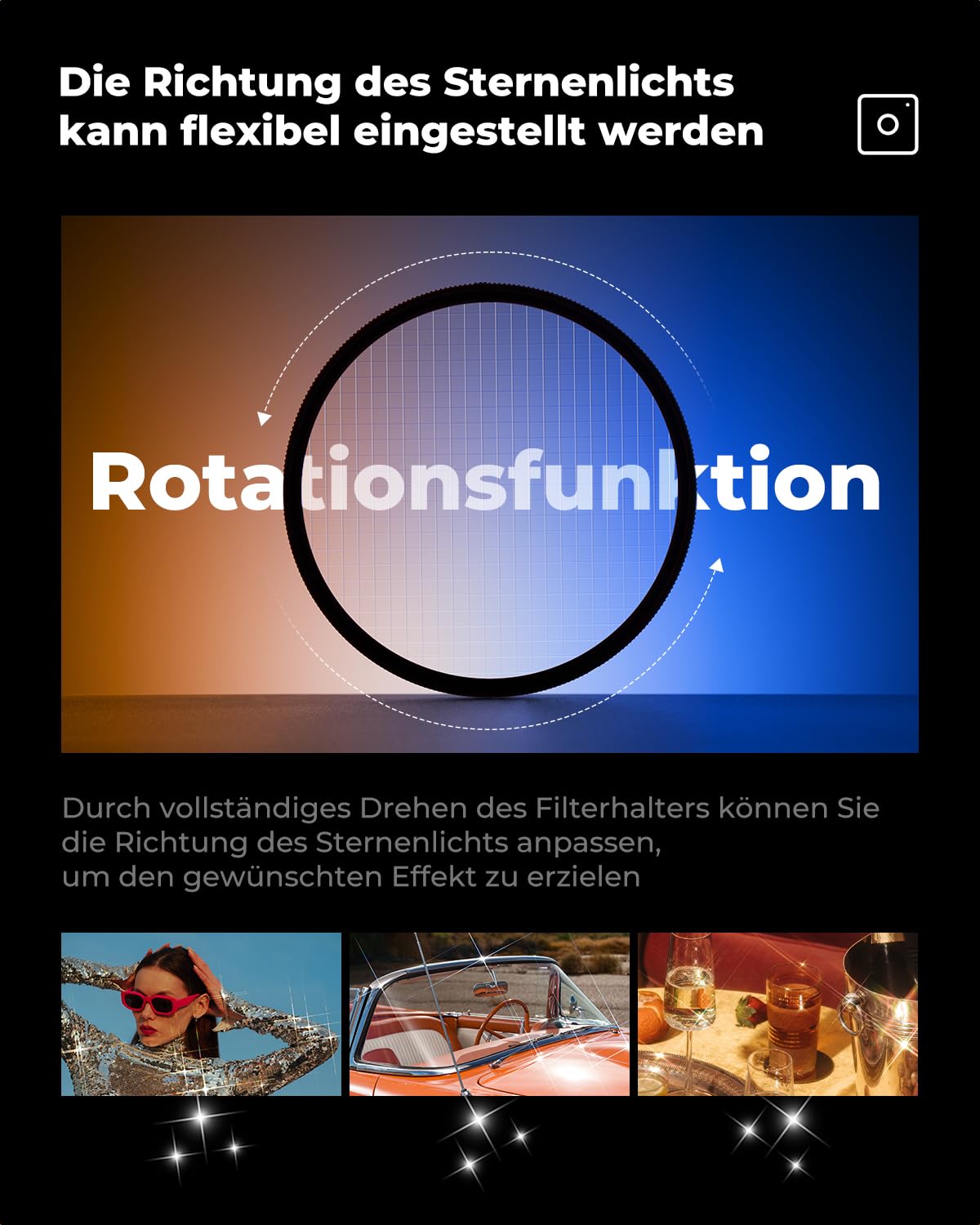 K&F CONCEPT 82mm Sternfilter 4 Punkte, 6 Punkte, 8 Punkte für Sternenlichteffekte (Nano-Klear)