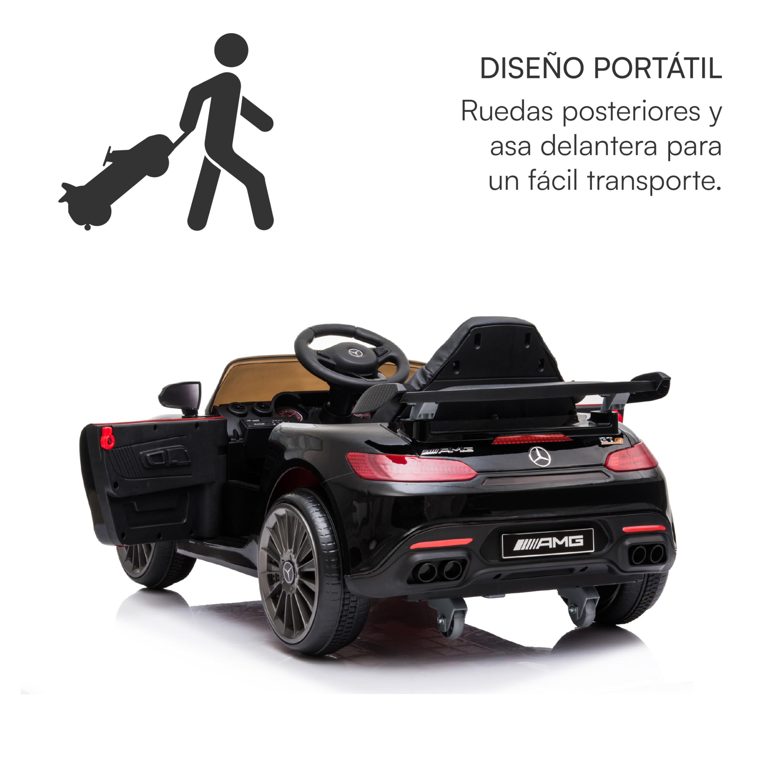Baroni Toys Mercedes AMG Sport Coche Eléctrico para Niños Baby Car Full Optional, Coche Teledirigido Asiento de Plástico, Puertas Abatibles, Motor de 12 V, Carga de hasta 25 kg 1-4 Años, Negro