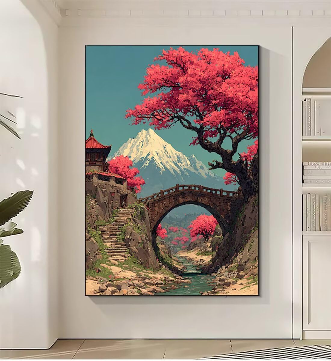 Landschaft Brücke Malen Nach Zahlen Erwachsene, Paint by Numbers Adult Anfänger Kreativ Set für, Heimwerk Malen Nach Zahlen Kinder, Pinsel und 36 Acrylfarbe Als, Deko Wohnzimmer 60 x 80 cm BJHWK556