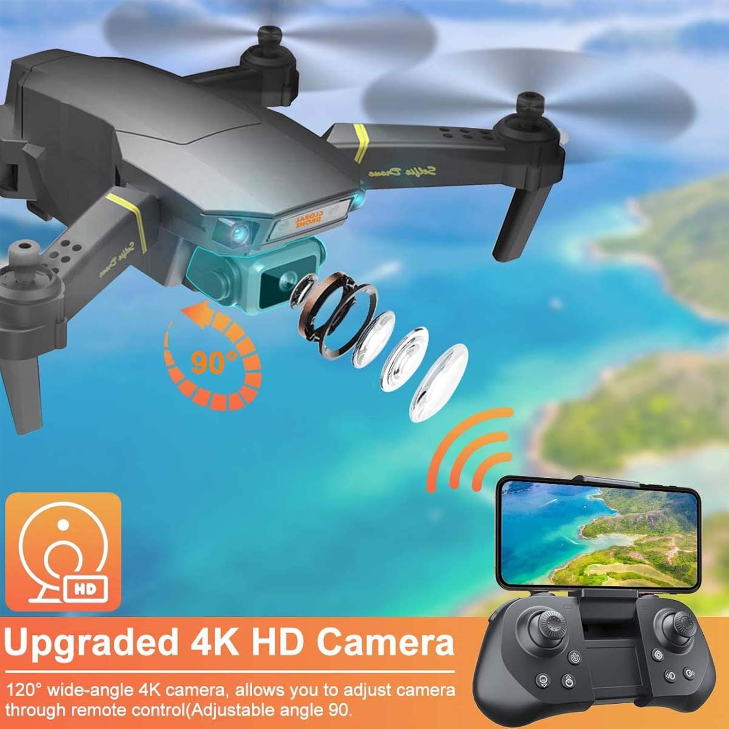 FPV WiFi Drone with 4K Adjustable Camera Live Video 120° Wide-angle 6-Axis Gyro Foldable RC Quadcopter for Beginners with Altitude Hold,Gift Present for Kids Boys 8-12 Years Old