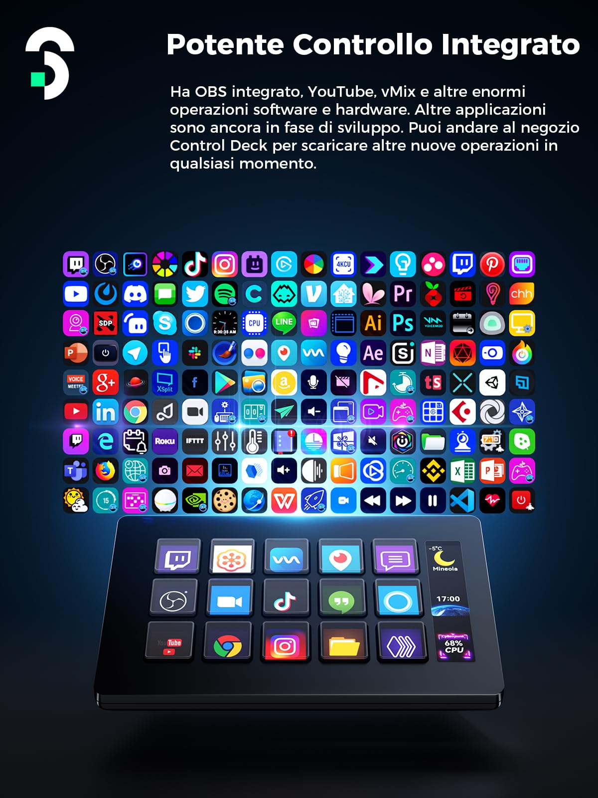 Stream Controller 15 Tasti - SOOMFON Control Deck V.2024 Aggiornata con 15 Macro Pulsanti LCD Personalizzabili per Attivare Azioni in OBS, Twitch, YouTube, per Live-Streaming, Editing di Foto e Video