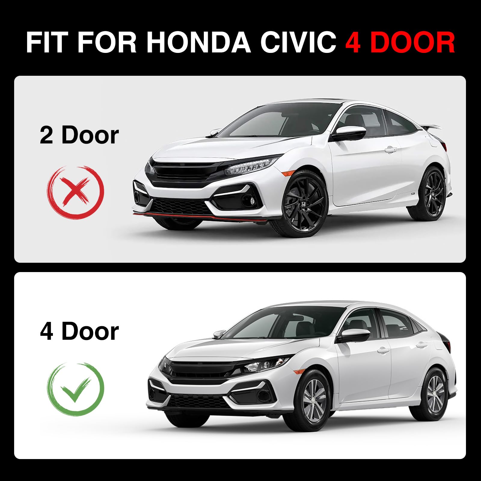 4 correas de sellado para molduras de ventana compatibles con Honda Civic de 4 puertas Sedan 2016 2017 2018 2019 2020 2021 reemplaza # 72450-TEA-T01 72410-TEA-T01 72950-TEA-T01 72911 0-TEA-TÉ 01