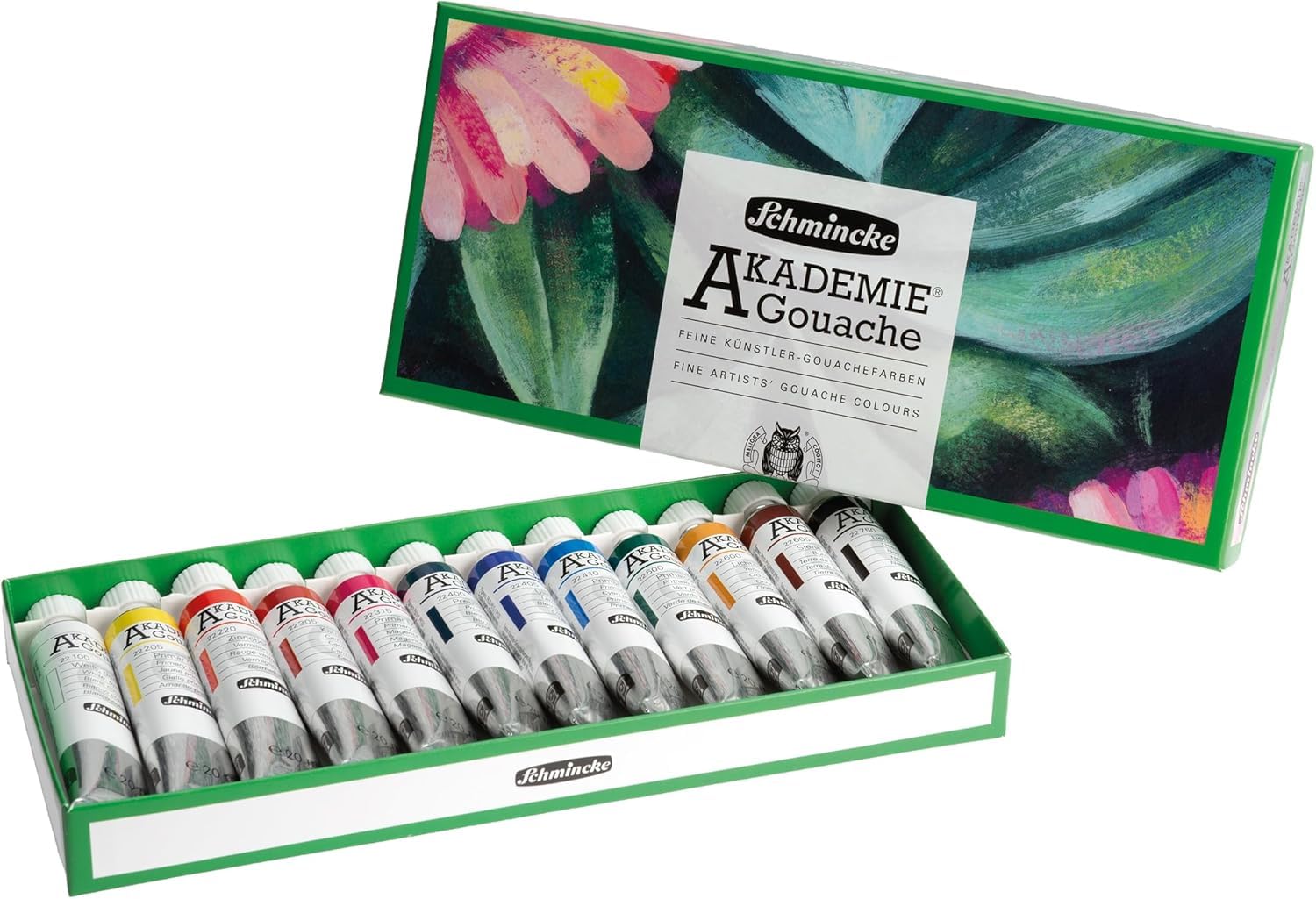 Schmincke - AKADEMIE® Gouache, 12 Tuben à 20 ml + 1 Pinsel und 1 Karte