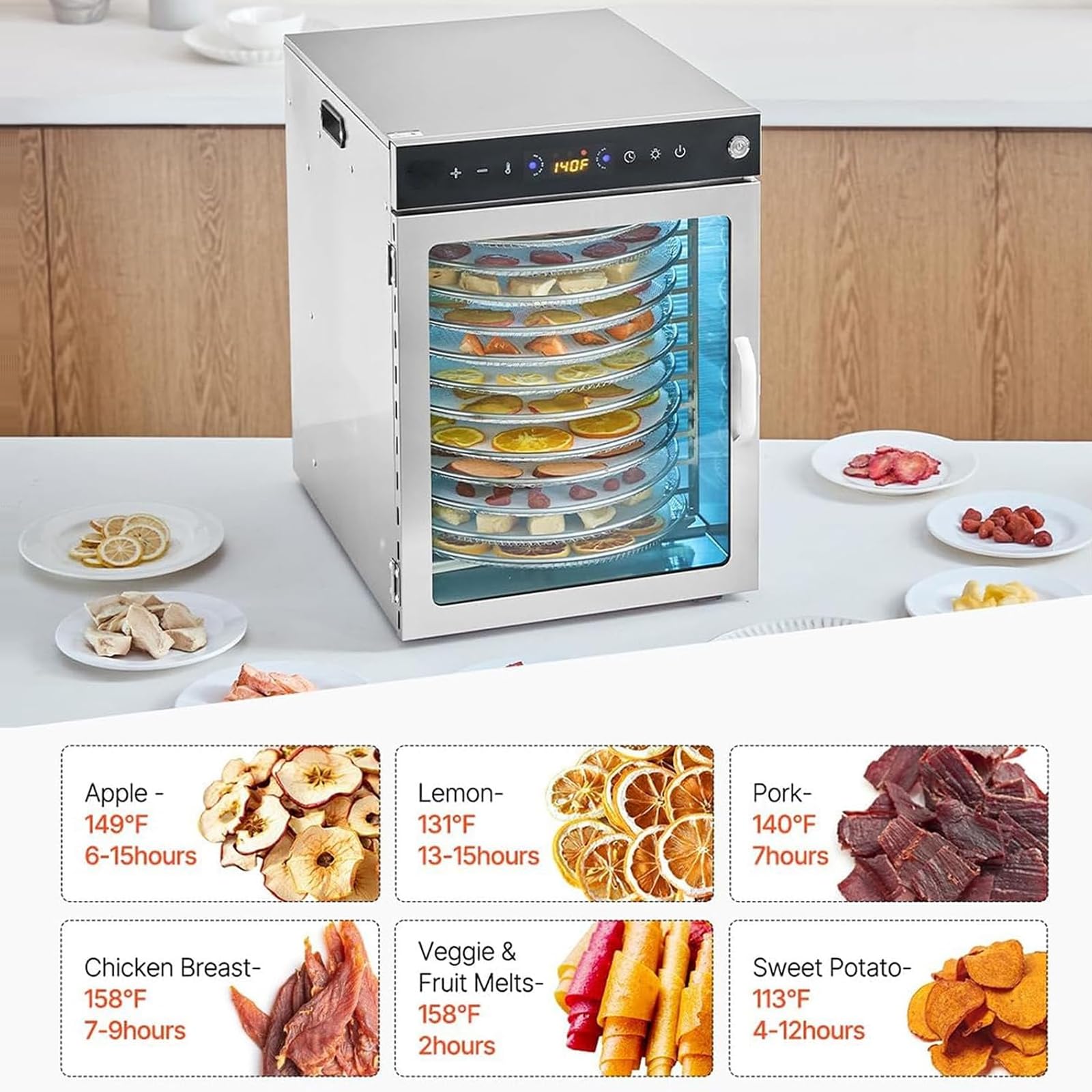 Deshidratador De Alimentos, Secador De Frutas Inox, 30-90 °c