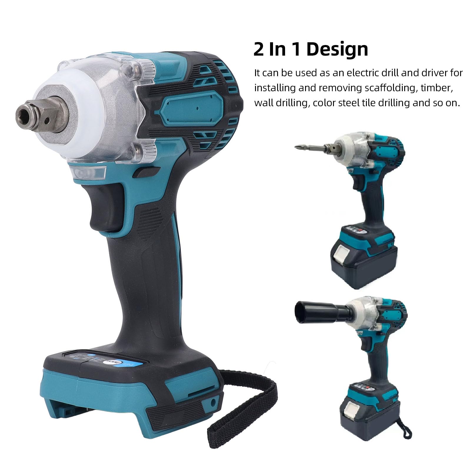 CHICIRIS Avvitatore Elettrico a Percussione 2 in 1 Pistola a Percussione a Batteria Multifunzionale Motore Brushless 350N Controllo Continuo della velocità per Carpentieri ABS Metallo