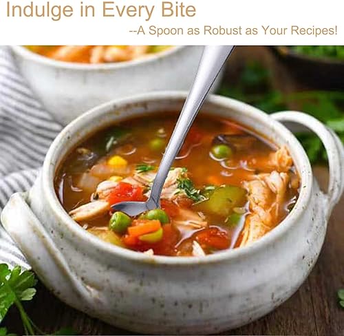 Miniatura 3 de Juego de 12 cucharas redondas de acero inoxidable para sopa de caldo de 7.8 pulgadas