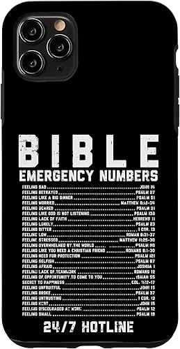 Carcasa para iPhone 11 Pro Max números de emergencia bíblicos versículo Dios Jesús fe cristiana caja de regalo
