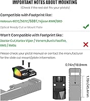Vista 4 de VOTATU Shake Awake 3 MOA punto rojo compatible con RMR Footprint PMD504-SR mira reflex para pistolas óptica con montaje Picatinny