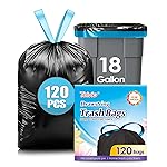 Teivio Drawstring Trash Bags-18 Gallon 120 Counts (fit 16-18 Gal) Large Strong Tall Kitchen Garbage Bags for Home/Office/Light Residential Waste/Outdoor Trash Can, Bin Liners Black