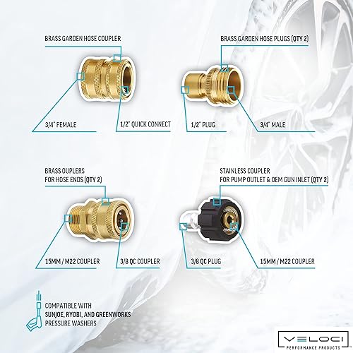 Miniatura 4 de MTM Hydro Kit adaptador de manguera de 7 piezas para hidrolavadora para uso con cañones de espuma, lavadoras a presión y mangueras de grado comercial