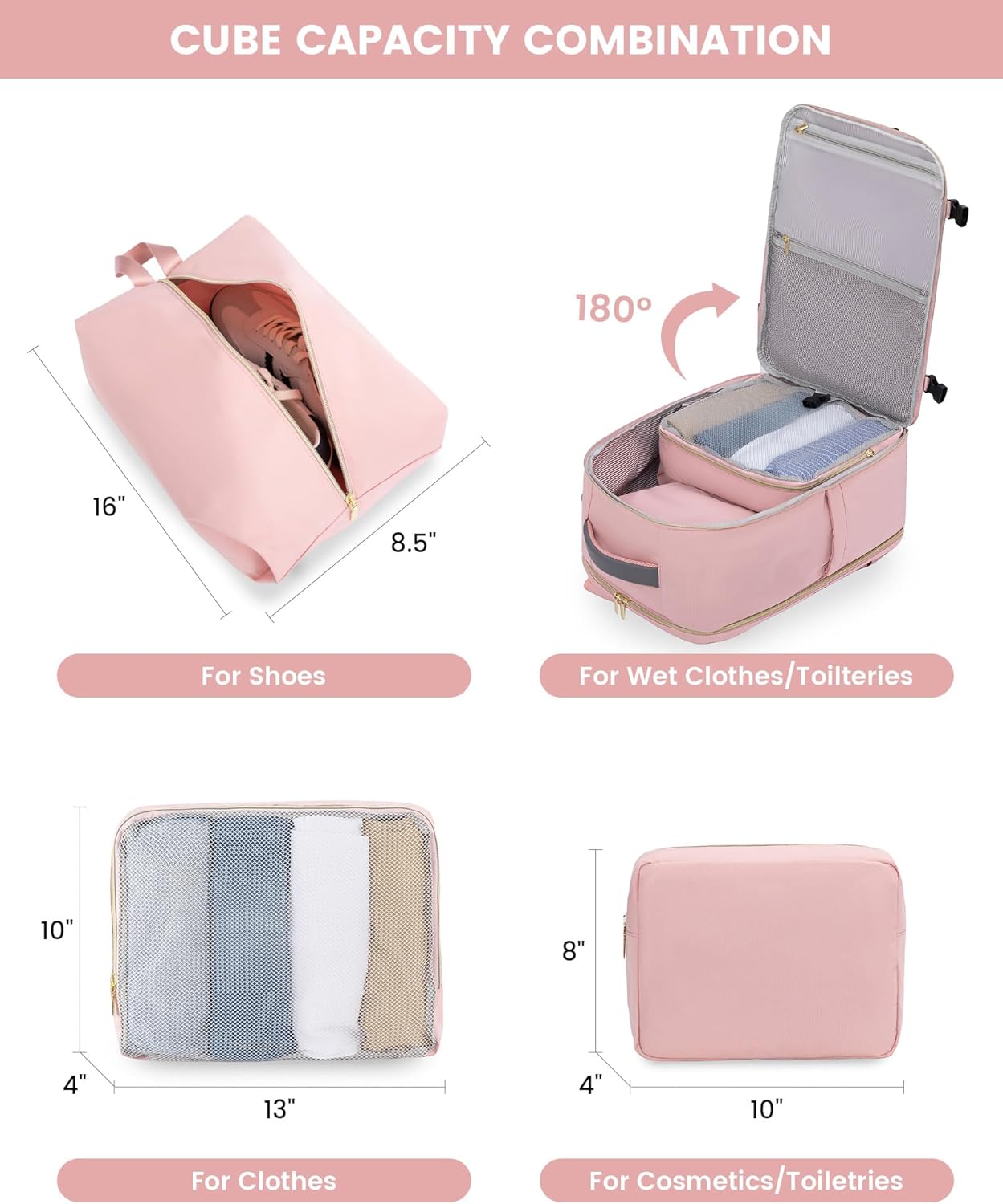 LOVEVOOK Large Travel Backpack for Women, TSA Carry on Backpack for Airplanes, 40L Personal Item Travel Bag for Women fits 17" Laptop,Waterproof Carry on Bag Airplane Approved with 3 Packing Cubes - Image 4