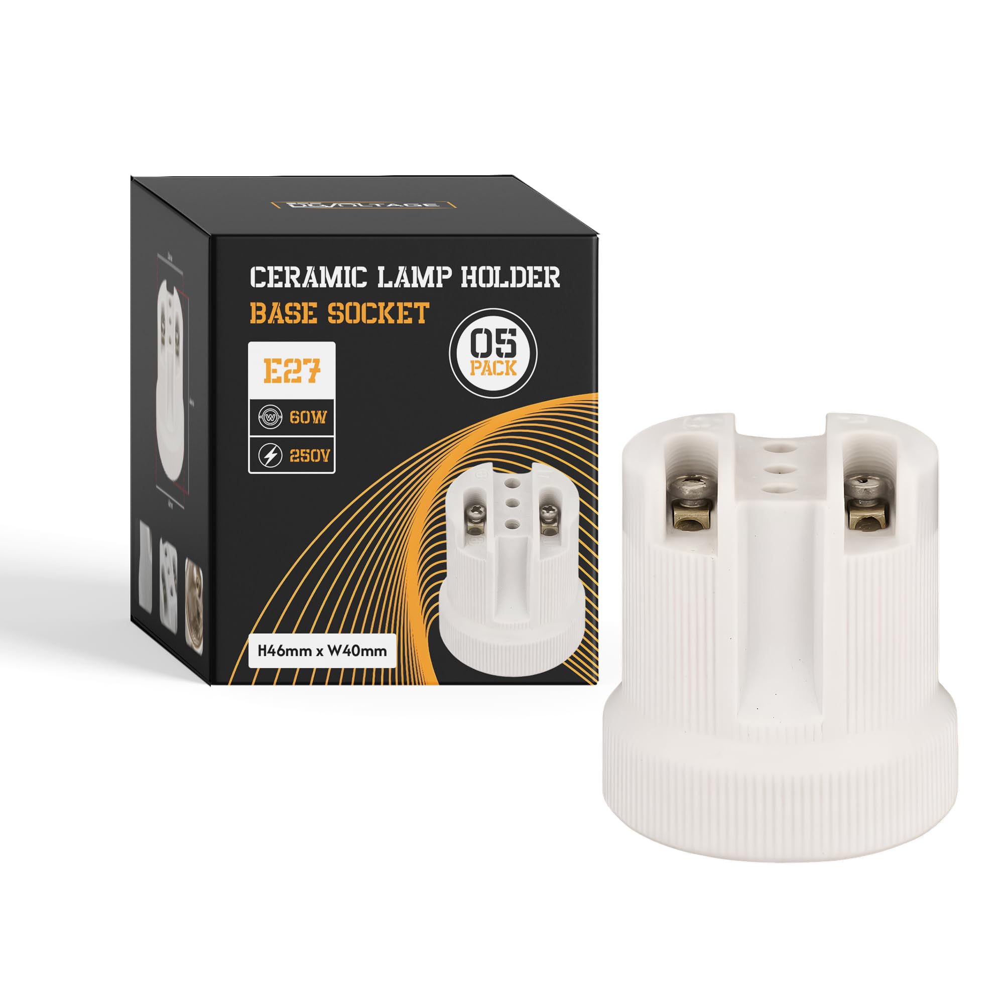 5 Pack E27 Vintage Ceramic Lamp Holders, Heat Resistant Porcelain Light Sockets, Edison Screw Fittings for UK 240V LED & Incandescent Bulbs, Indoor Pendant, Ceiling, Wall & Chandelier Fixtures