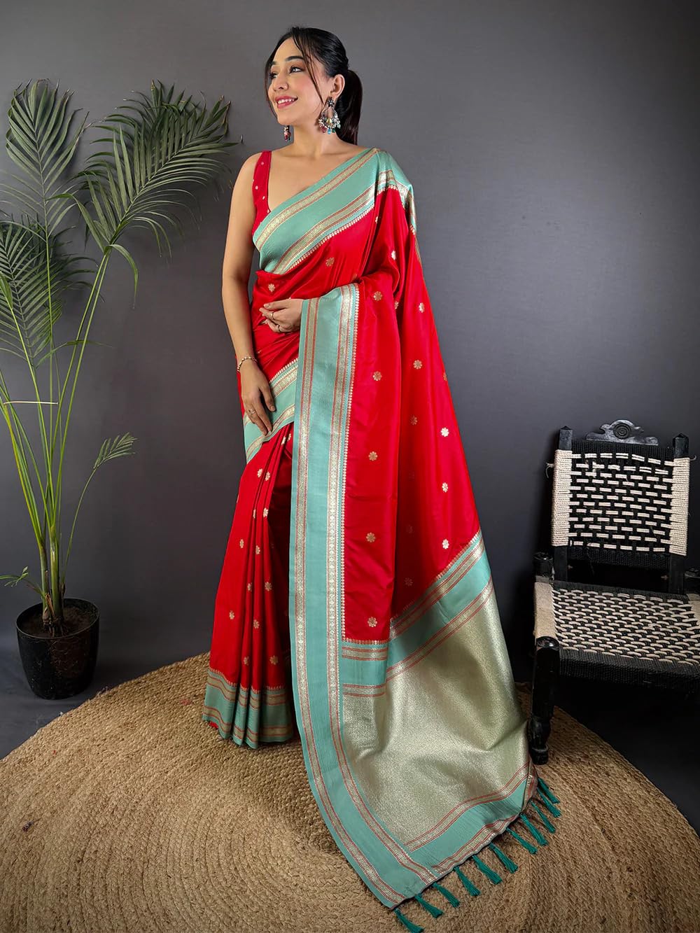 SGF11 Women's Kanjivaram Pure Soft Silk Saree With Unstitched Blouse Piece