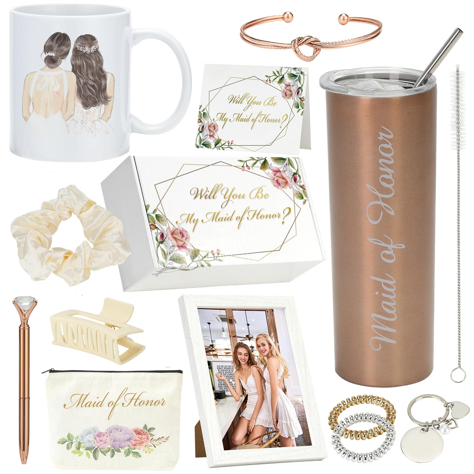 ZHAXIDELE Maid of Honor Proposal Gift,Will You Be My Maid of Honor Proposal Gift, 20 oz Stainless Steel Champagne Glasses for Bachelorette Party & Bridal Showers