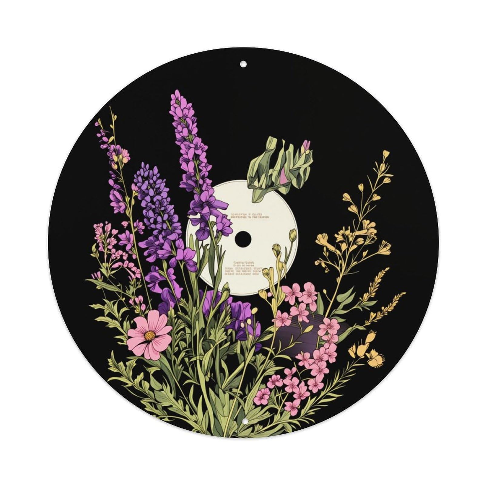Floral Arrangement On Vinyl Record Round Tin Sign Vintage Metal Poster, Home Bar Garage Man Cave Cafe Indoor & Outdoor Wall Decoration 8x8Inches