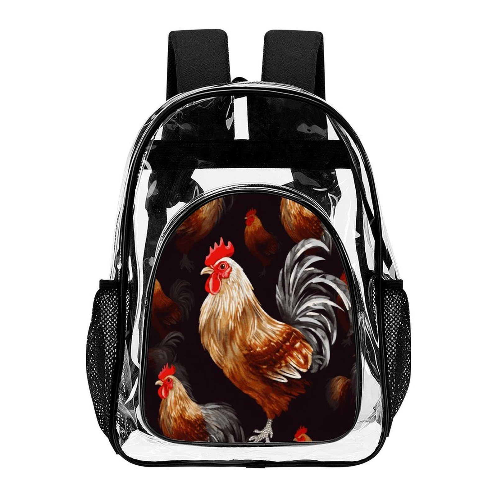Shine Rooster transparenter Rucksack, groß, transparent, PVC, Büchertasche für Sicherheit, Arbeit, Reisen, Stadion
