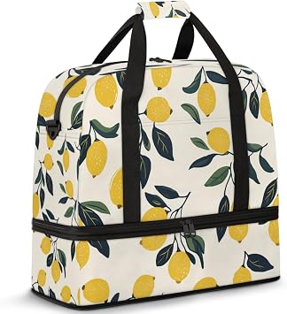 Summer Lemon Sports Gym Duffel Bag for Men Women Tropical Fruits with Shoe Compartment Weekender Overnight Bags Travel Bag Carry on Backpack for Swim Fitness Workout