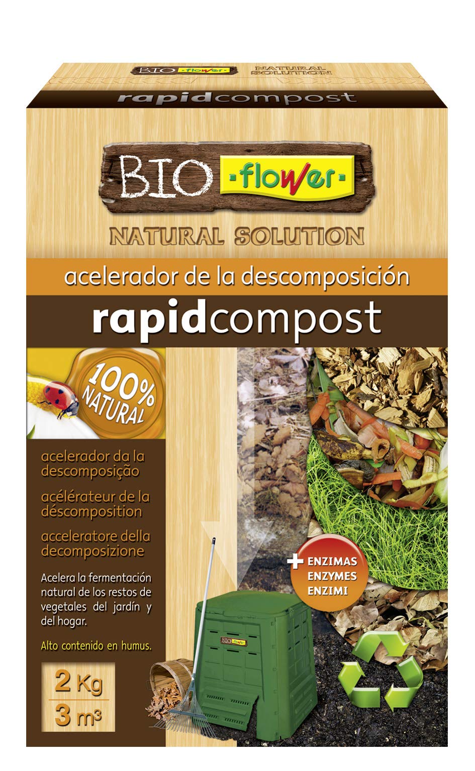 Vounot Compostador Jardin 300L, Compostera Organica, Negro + Flowe - Acelerador De La Descomposición, Compost Orgánico, 2 Kg