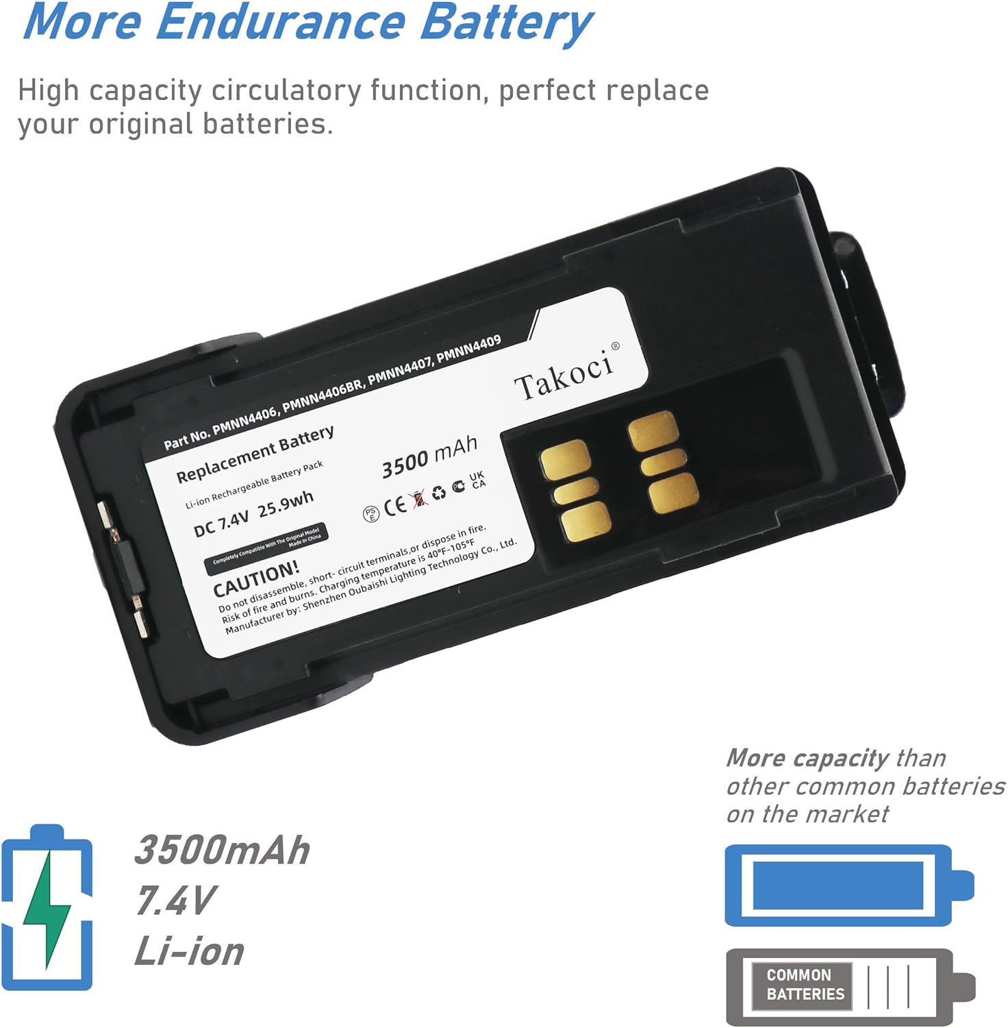 3500mAh 2-Pack PMNN4409AR PMNN4493A Li-ion Radio Battery Compatible for XPR7350 XPR7580 XPR7550 XPR3300 APX4000 XPR3500 XPR7380 DP4400 PMNN4448 XPR, DP, APX Series Two Way Radio +Belt Clip