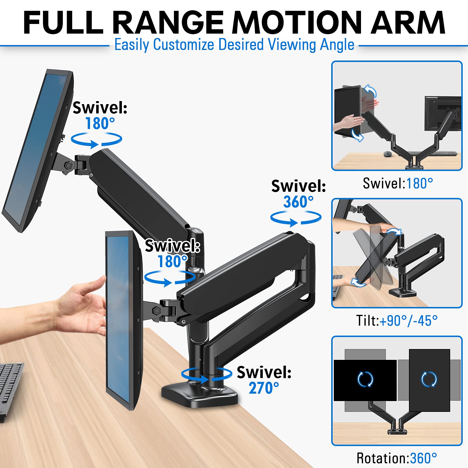 MOUNTUP Dual Monitor Stand, Fully Adjustable Gas Spring Dual Monitor