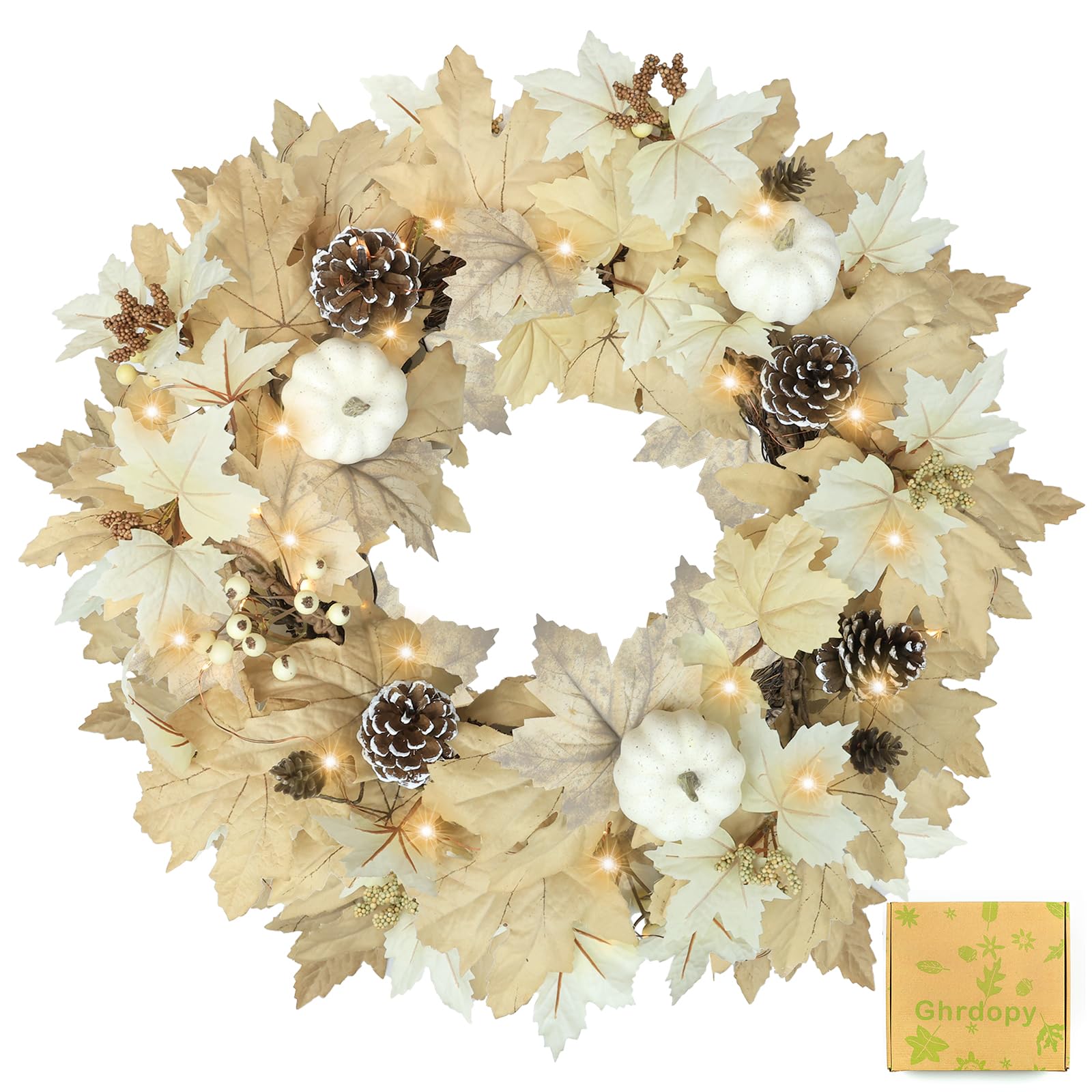 Fall Wreath with Lights 22 Inch