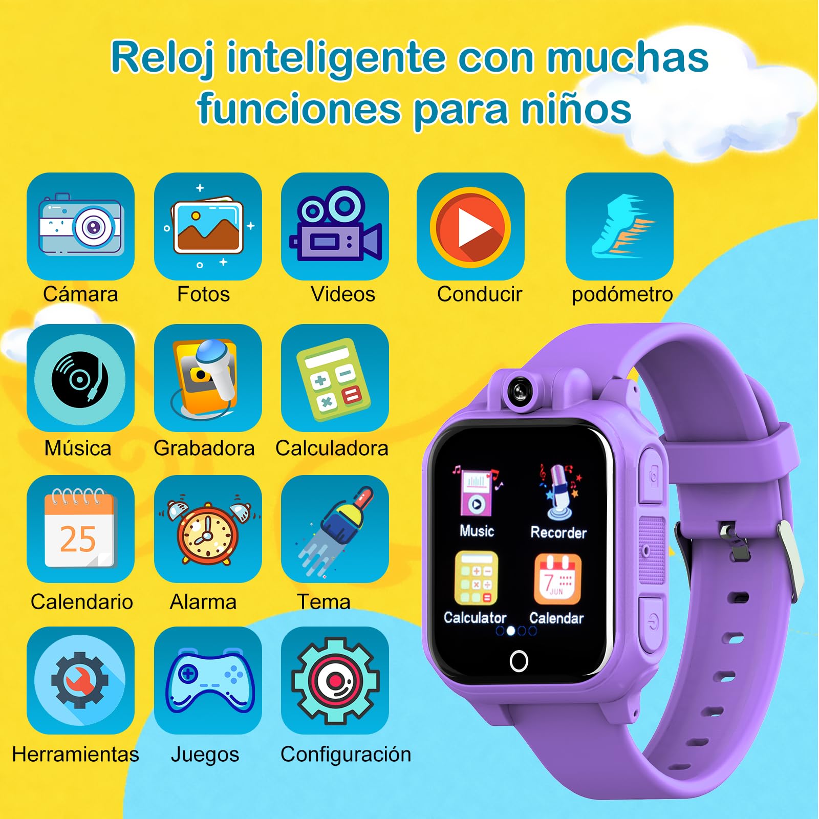 Diswoe Reloj Inteligente Niño Niña, Reloj Niños con Cámara Giratoria de 90 Grados,Música, Juegos, Podómetro, Despertador Yotras Funciones, Juguetes y Regalos para Niños y Niñas de 3 a 12 Años