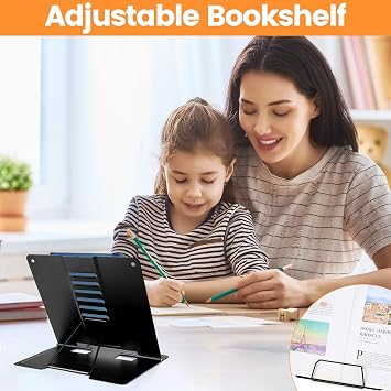 Adjustable Metal Book Stand, Book Holder for Readings, Cookbook Holders for Reading Hands Free, 6-Position Adjustable Angle Metal Reading Rack for Office School Library Home Tablet Phone