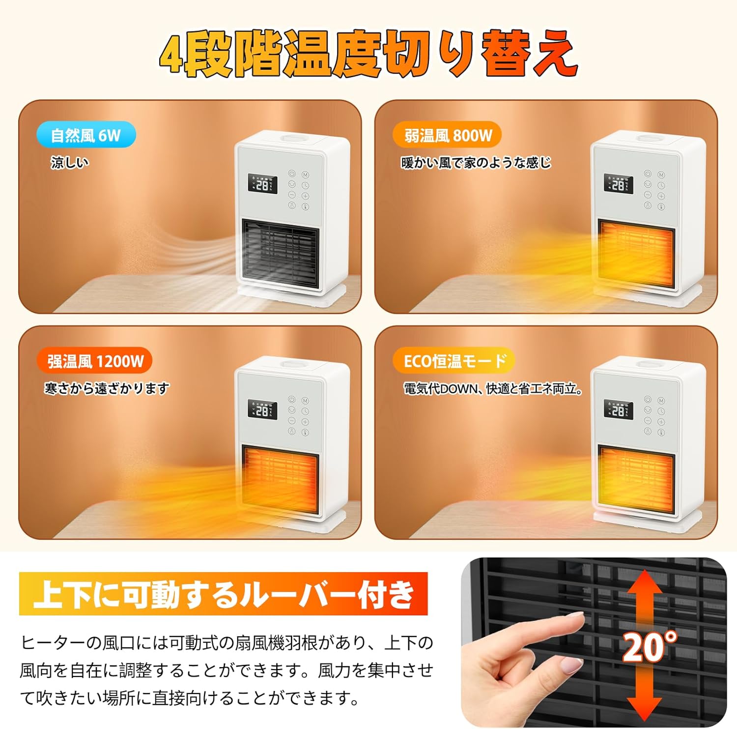 セラミックヒーター【2025冬新型 暖房・加湿・空気清浄】超音波加湿