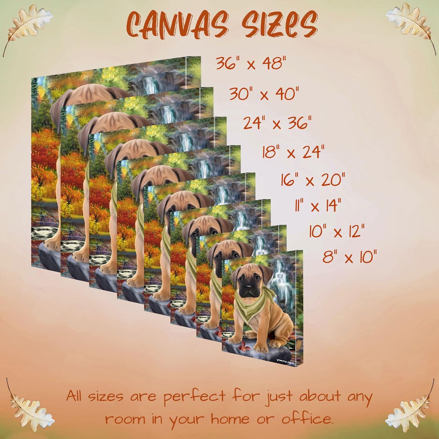 Scenic Waterfall Bullmastiff Dog Canvas Wall Art - Premium Quality Ready to Hang Room Decor Wall Art Canvas - Unique Animal Printed Digital Painting for Decoration, 24"x36" - CVSP88186
