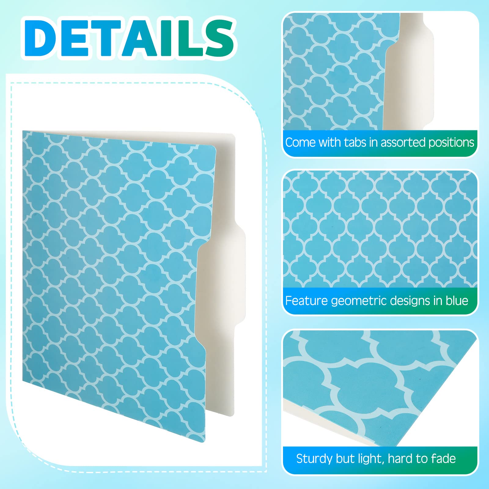 Estune Dekoracyjne teczki na dokumenty, rozmiar liter, kolorowe foldery na dokumenty Manilla z zakładkami 1/3 wycięcia, 30 x 25 cm, graficzne, geometryczne, kwiatowe liście, materiały biurowe
