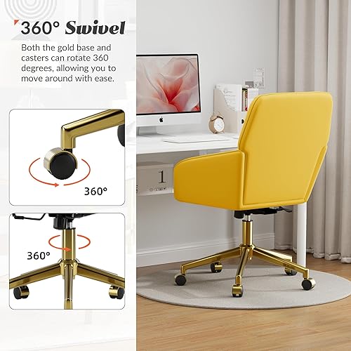 Miniatura 4 de YISHENG Silla de escritorio de oficina de terciopelo con base dorada, con ruedas, moderna altura ajustable de 360 grados, giratorias, tapizadas