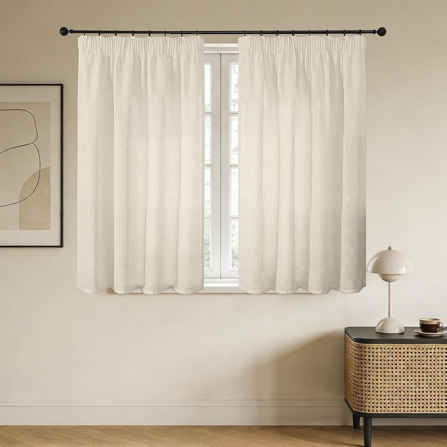 Joydeco Leinen Gardinen mit Kräuselband 2er Set 225x140 HxB Voile Leinenvorhänge für Schienen Halbtransparente Leinenoptik Wohnzimmer Schlafzimmer