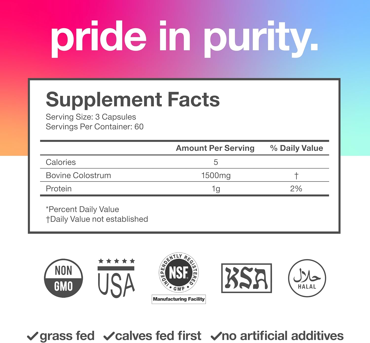 Pure Bovine Colostrum 180 Capsules - Antibiotic and Hormone Free - USA Sourced - All Natural - 100% First Milking - Image 3