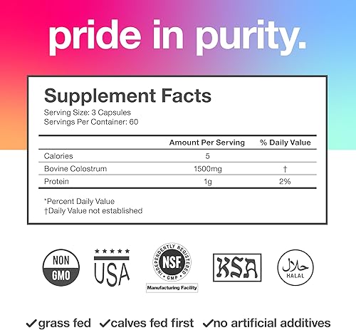 Miniatura 3 de Calostro bovino puro, 180 cápsulas, libre de antibióticos y hormonas, procedente de Estados Unidos, totalmente natural, 100% primer ordeño