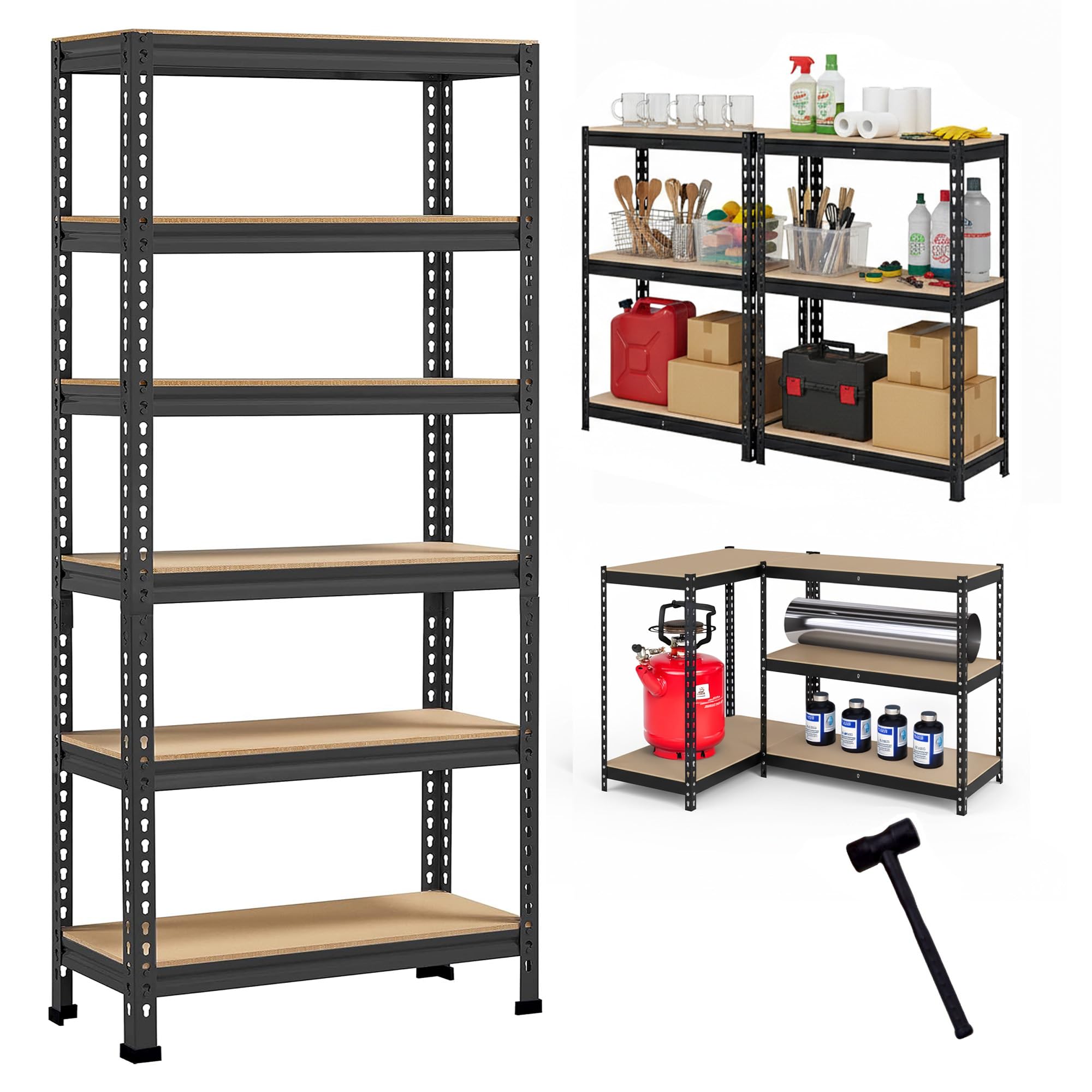 Robustt 6-Tier Multipurpose Storage Rack | Bolt-Free Assembly | Metal Stand with Thick MDF Board | 175kg Capacity Per Shelf | 72x24x12 Inch Adjustable Shelf Rack for Home, Garage & Shop | Black-picture-26
