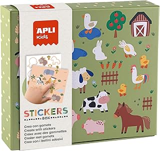 APLI Kids 19431 - Juego de gomets en Caja de cartón, de temática Animales y su hábitat, Juego de Pegatinas para completar ...