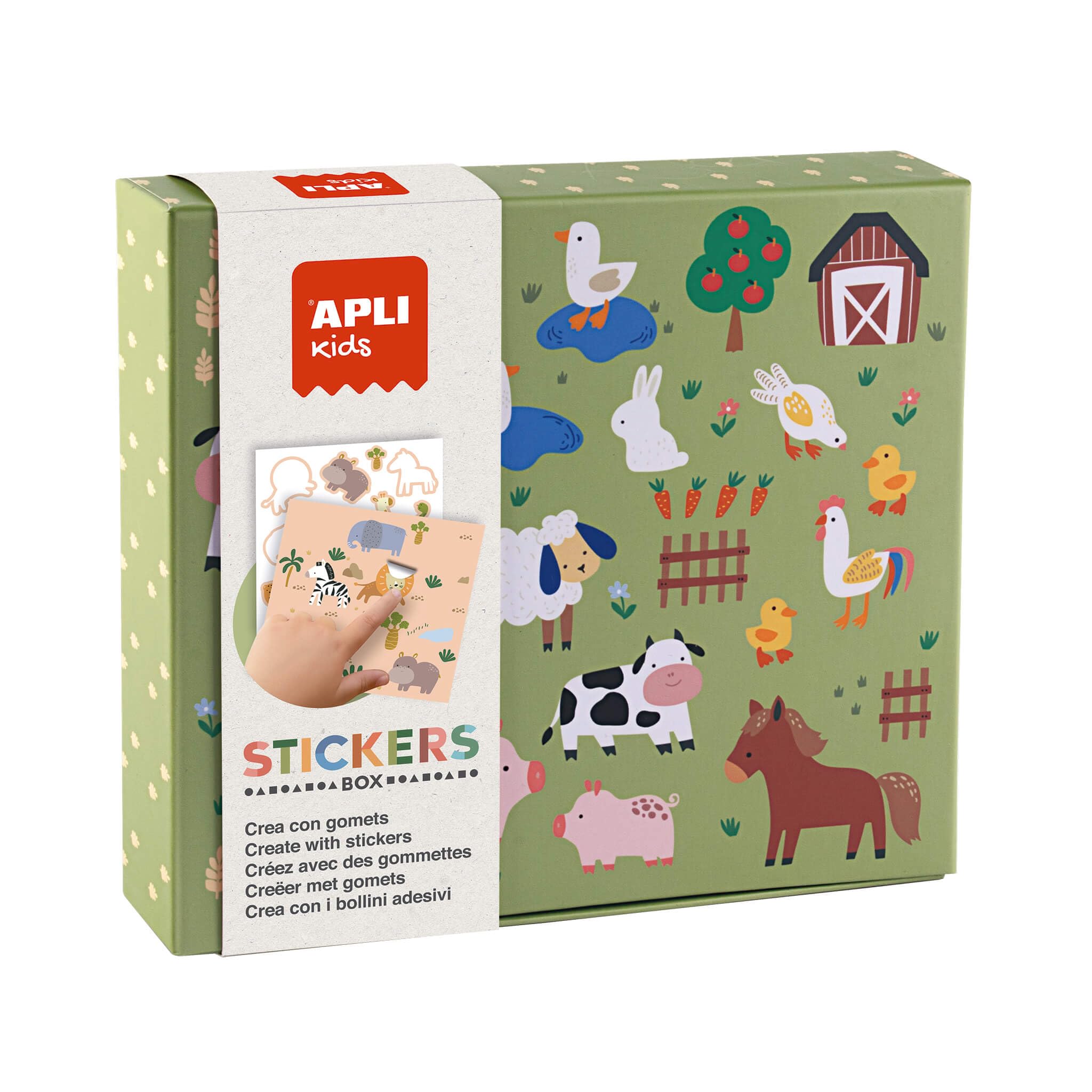 APLI Kids 19431 - Juego de gomets en caja de cartón , de temática "Animales y su hábitat", juego de pegatinas para completar las ilustraciones