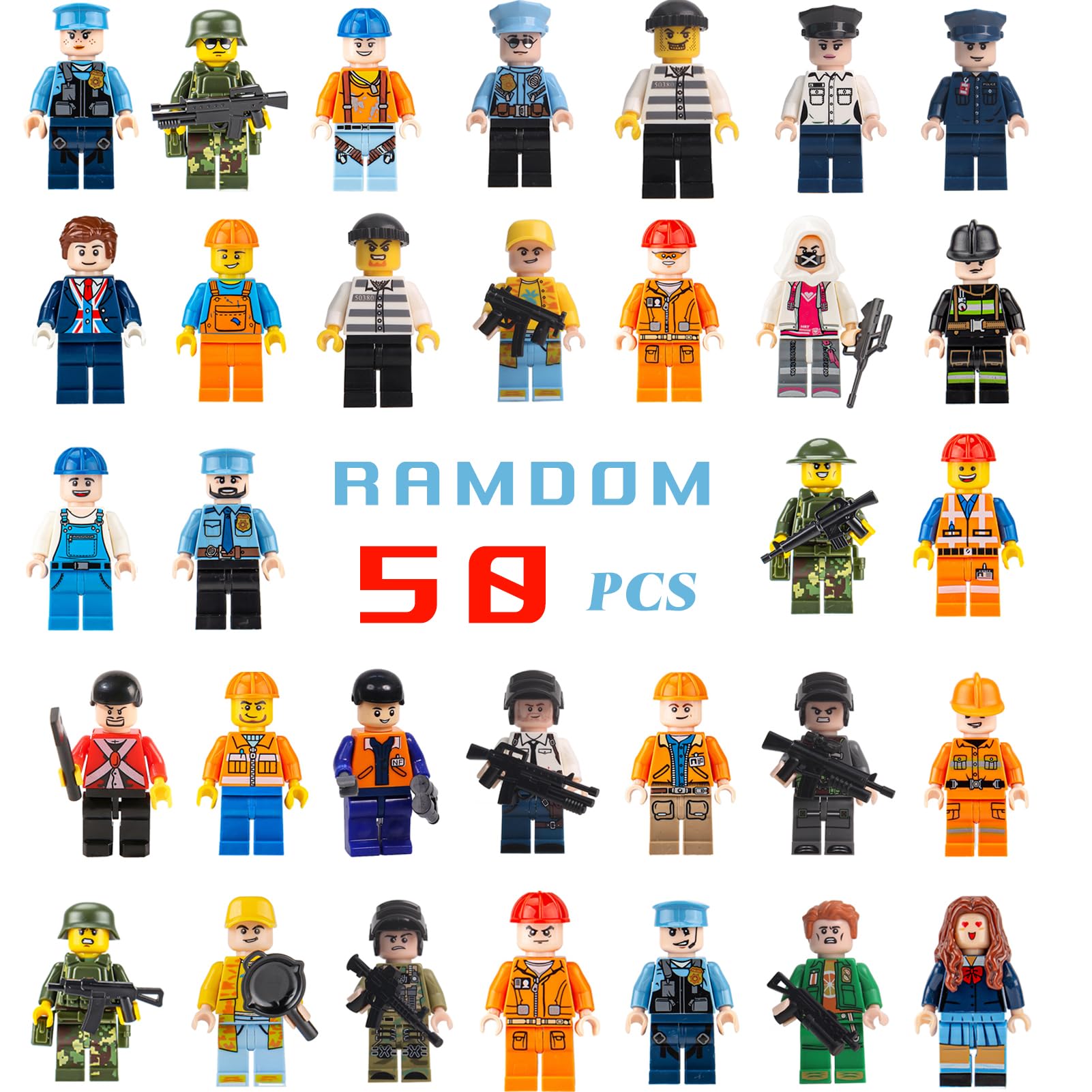Jeemiter Minifigure Mystery Pack, 50 Random Minifigs for Endless Adventures - Action Figures, Mini People Toys, Building Bricks - Ideal Gift for Kids and Enthusiasts (FGT-CKO)