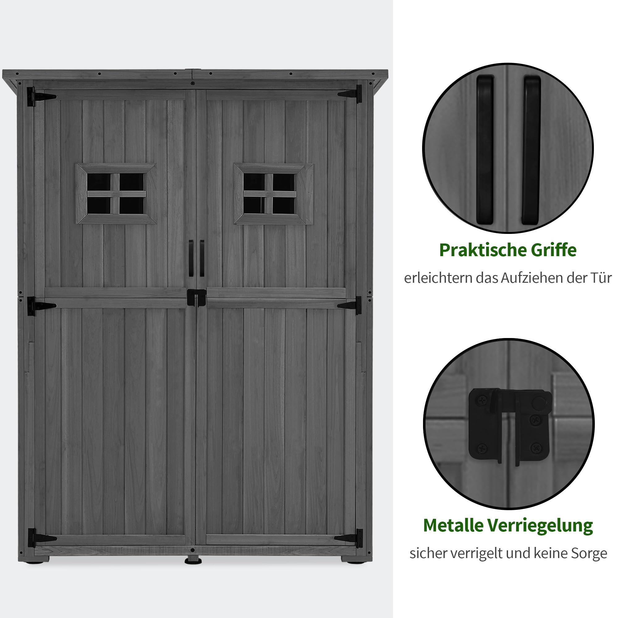 M MCombo armadio da giardino in legno, casetta da giardino piccola resistente alle intemperie, casetta per attrezzi da esterno, per area esterna balcone terrazza, 59×127×168 cm, 0912 (Grigio)