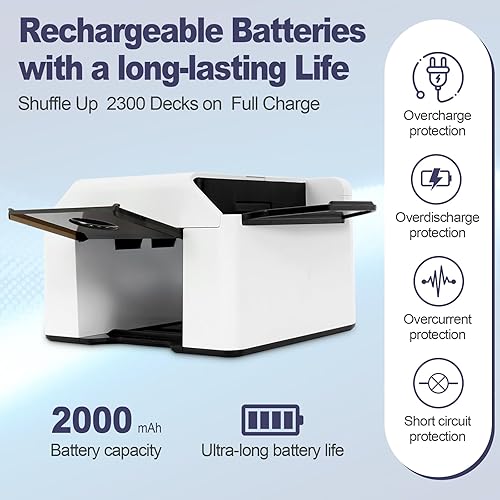 Miniatura 10 de Barajador automático de tarjetas, barajador de cartas recargable de 1 a 2 barajas, modo automático y manual de una sola pulsación, barajado rápido