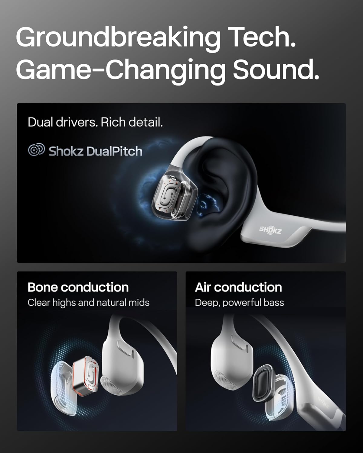 SHOKZ New OpenRun Pro 2-Bone Conduction Headphones,Open-Ear Bluetooth Wireless Sport Earphones for Running,Workouts-Sweat Resistant,Secure Comfortable Fit-Deep Bass,Smart Mic,Reflective Strip