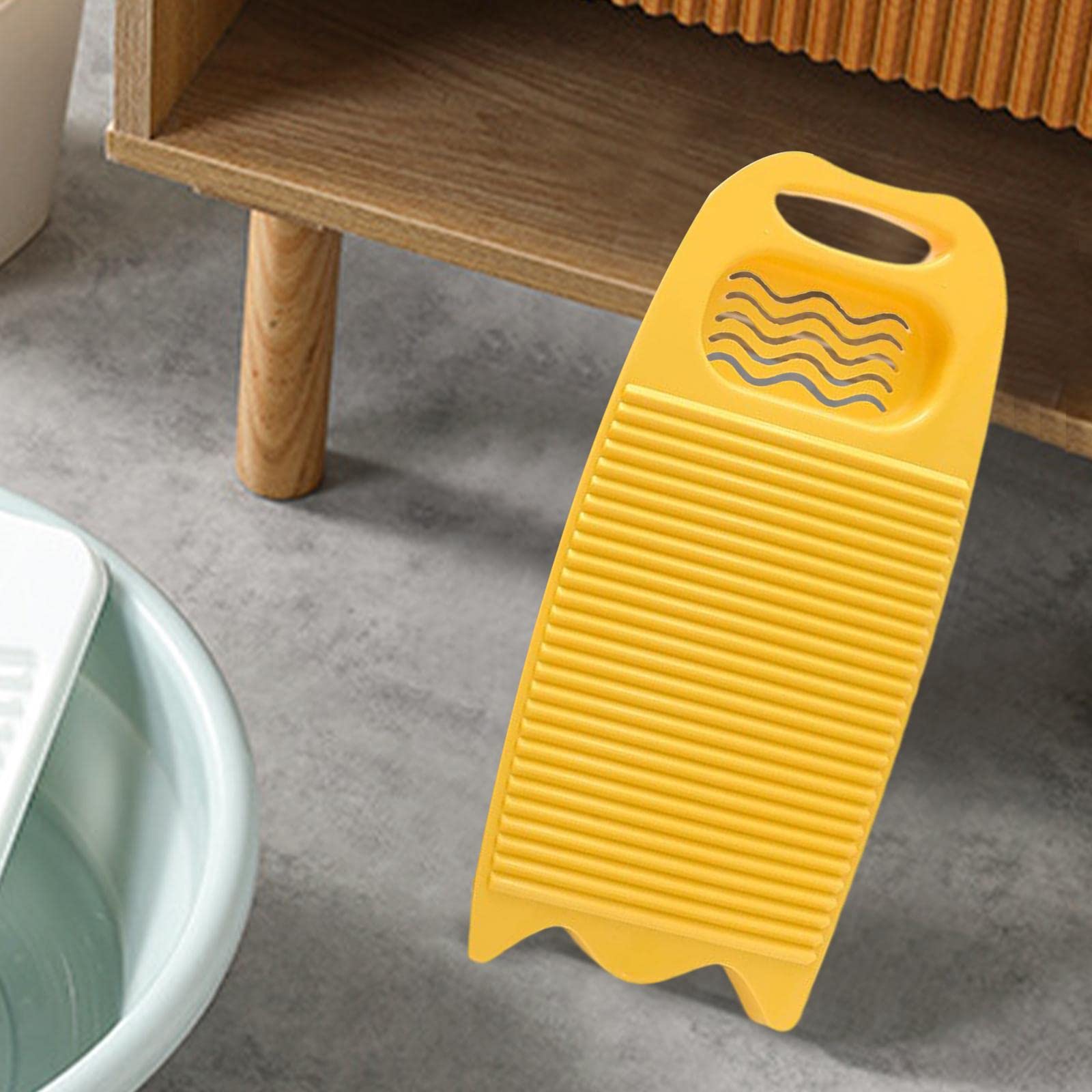 LOVIVER Tabla de Lavado Portátil para Ropa Antideslizante Espesar Tabla de Lavar de Plástico Tabla de Lavar para Accesorios de Lavandería, Amarillo
